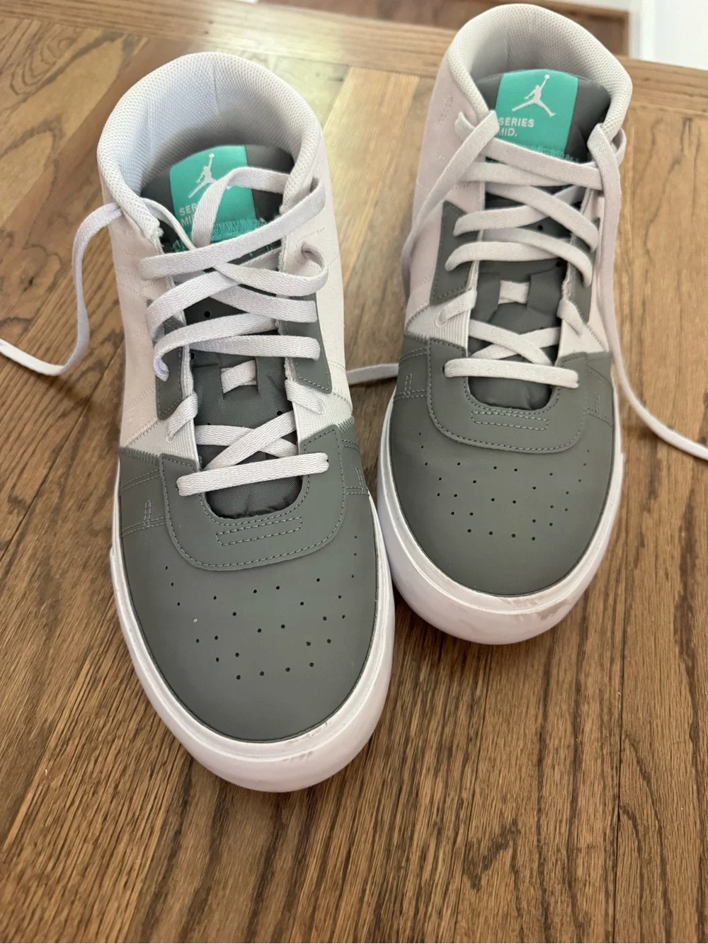 Jordan Mid Sneakers in Gray, White & Teal